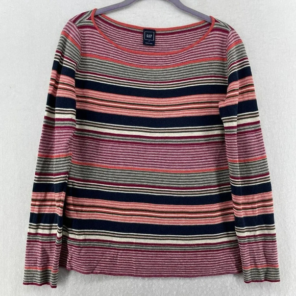 Gap Sweater Women's Sz S Multicolor Striped Boat Neck Regular Fit Pullover - Picture 1 of 12